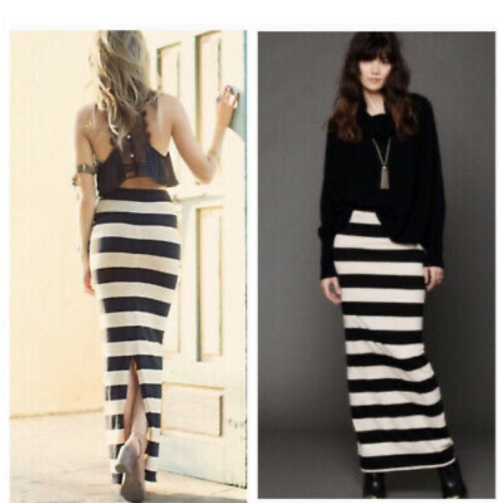 Free People Black and Cream Striped Maxi Skirt